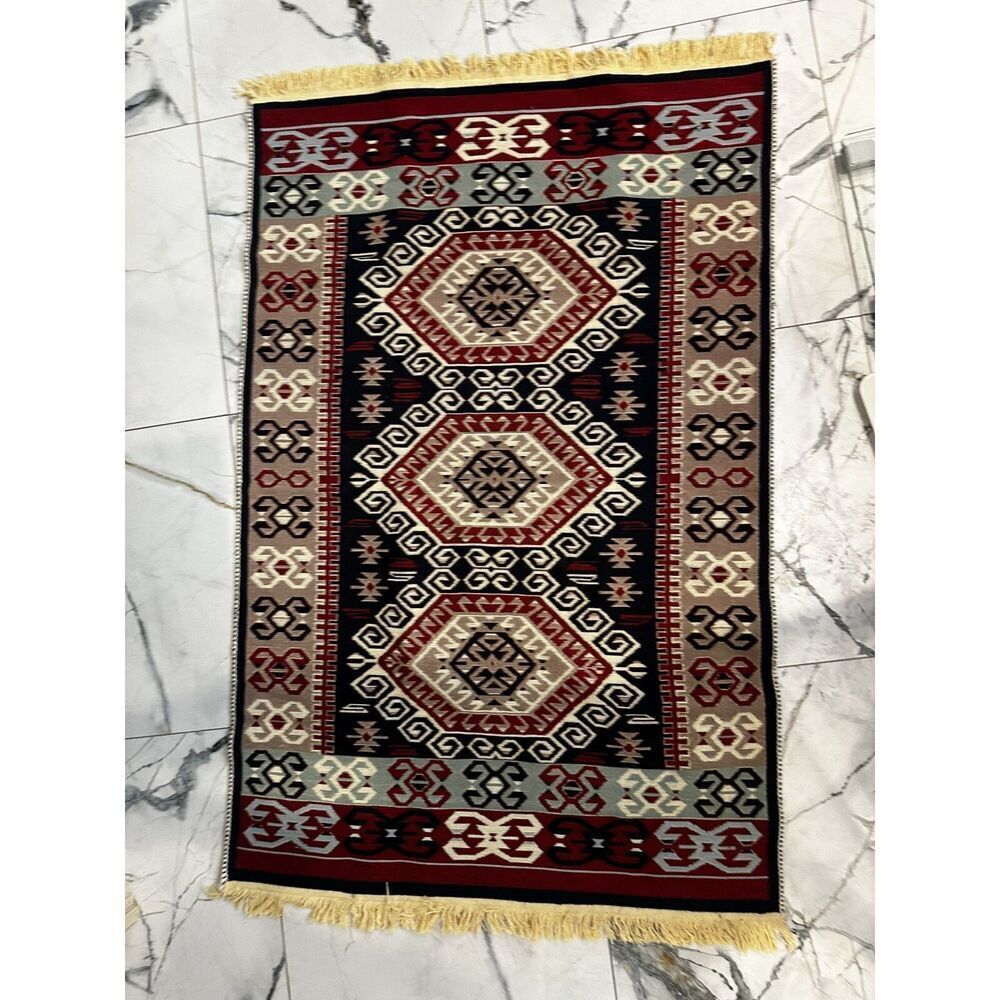 Handmade Reversible 3 X 5 Blanket Rug Aztec Style Rug Thin Cotton Rug Throw Rug - Picture 5 of 10
